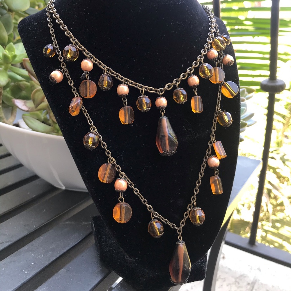 Double Strand Amber and Bronze Necklace - Picture 3 of 6